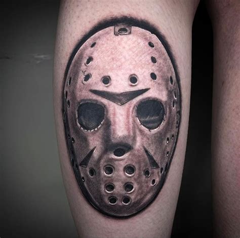 BLACK AND GREY JASON VORHEES PIECE DONE BY MITCH WILSON.FOLLOW MITCH ON IG @mitchwilsoninkbishop wandworld famous and fusion …